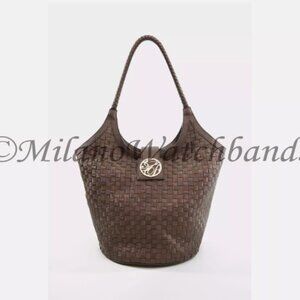 Glam Rock Brown Hand Braided Techno Silk Big Handbag With Magnet
